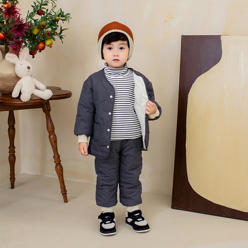 Bộ quần áo lót lông nhung phao bông trẻ em mùa đông