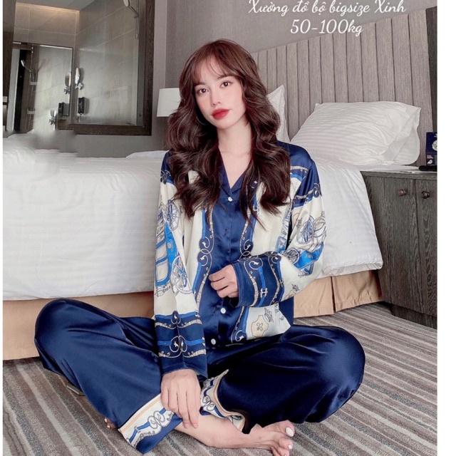 Đồ bộ Bigsize tay dài thiết kế kiểu hoàng gia sang chảnh  đồ mặc nhà cao cấp cho nữ 50-100kg | BigBuy360 - bigbuy360.vn