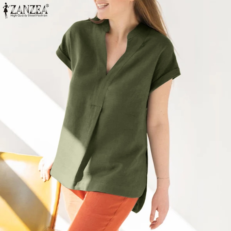 ZANZEA Áo Nữ Tay Ngắn Cổ Chữ V Thời Trang Quyến Rũ