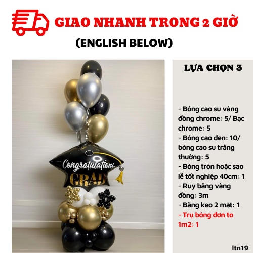 Bộ bong bóng trang trí tốt nghiệp hình sao màu đen vàng ltn19
