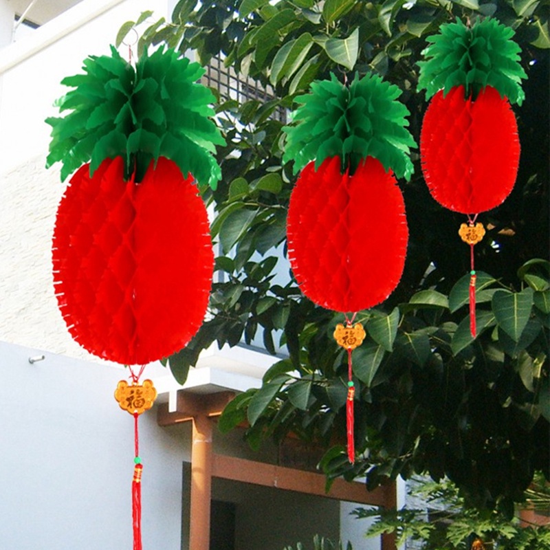 Lồng đèn giấy 20/30cm họa tiết tổ ong/quả dứa sáng tạo phong cách Trung Hoa mừng năm mới