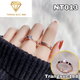 Nhẫn titan ko đEn hột nhỏ xinh NT013
