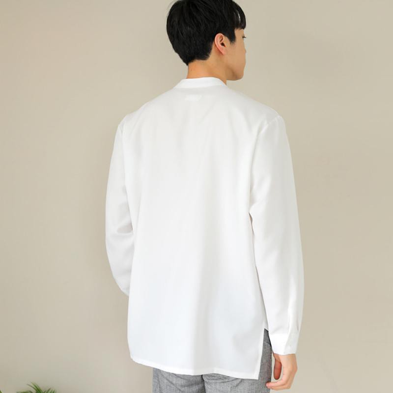 Áo Sơ Mi Form Rộng Phong Cách Hàn Quốc Cổ Trụ Dài Tay Tà Lượn Giấu Cúc , Chất Liệu Kate Lụa Thoáng Mát Mềm Mịn | BigBuy360 - bigbuy360.vn