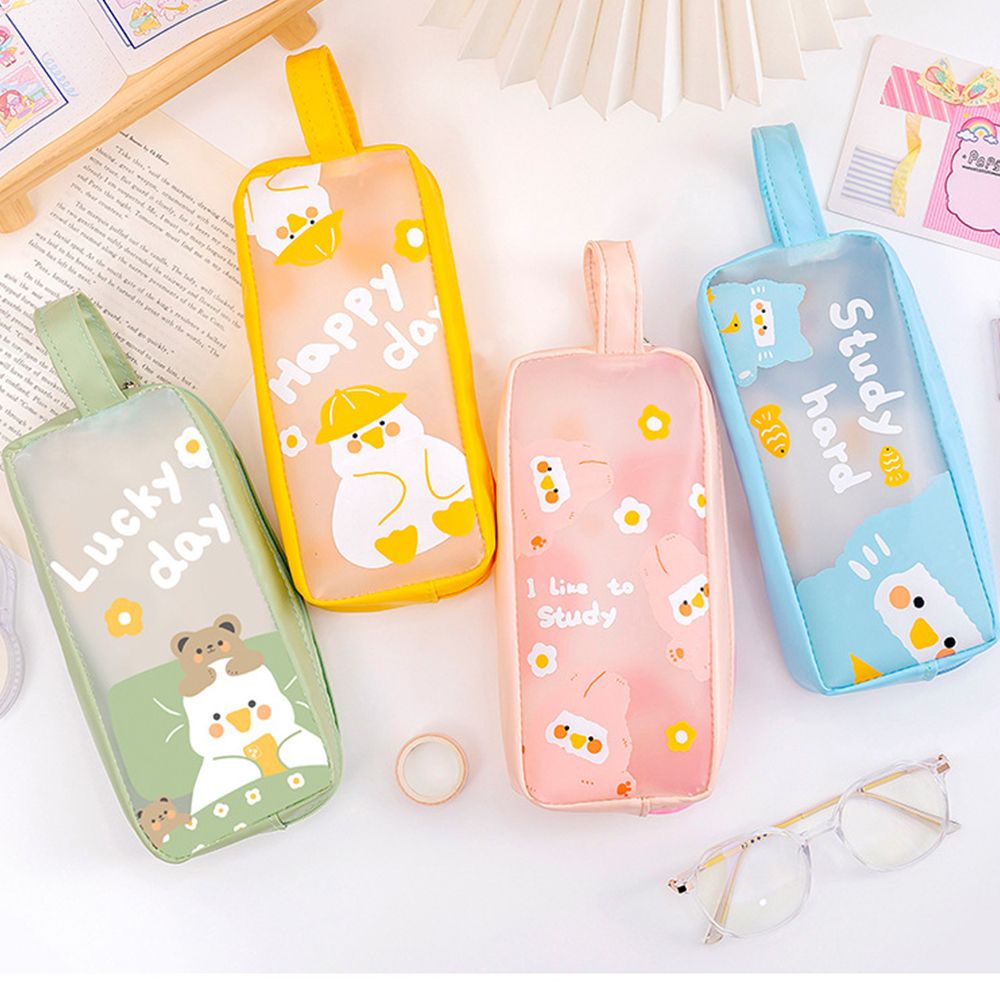 ELLSWORTH Túi đựng bút/ mỹ phẩm trong suốt chống thấm nước sức chứa lớn in họa tiết hoạt hình dễ thương nhiều màu sắc