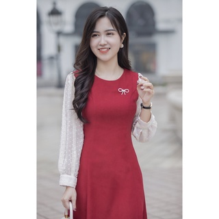 Váy Nữ Công Sở Dáng A Công Sở,Chất ManGo Đính Nơ, Evalover