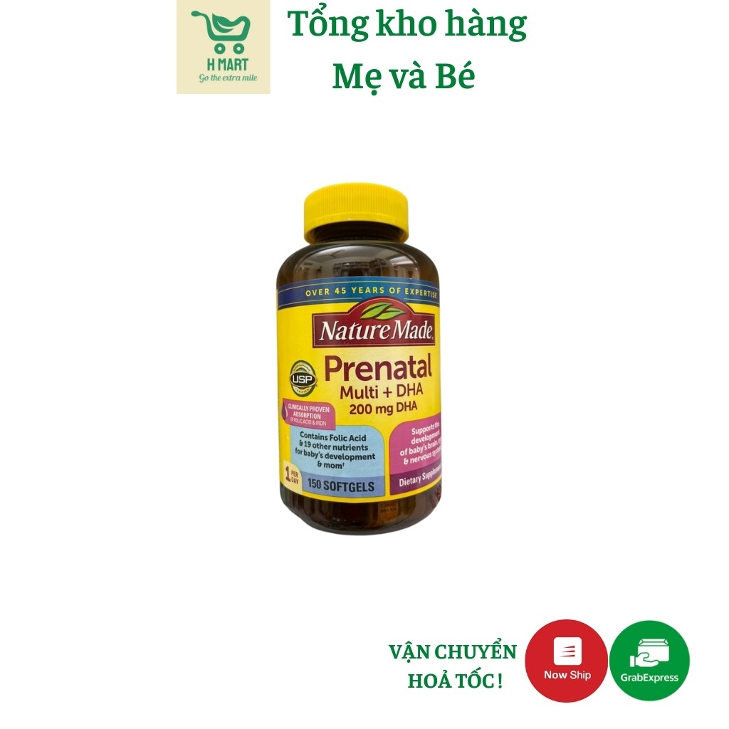 Vitamin bà bầu Prenatal + DHA 200mg Nature Made của Mỹ - 200 viên