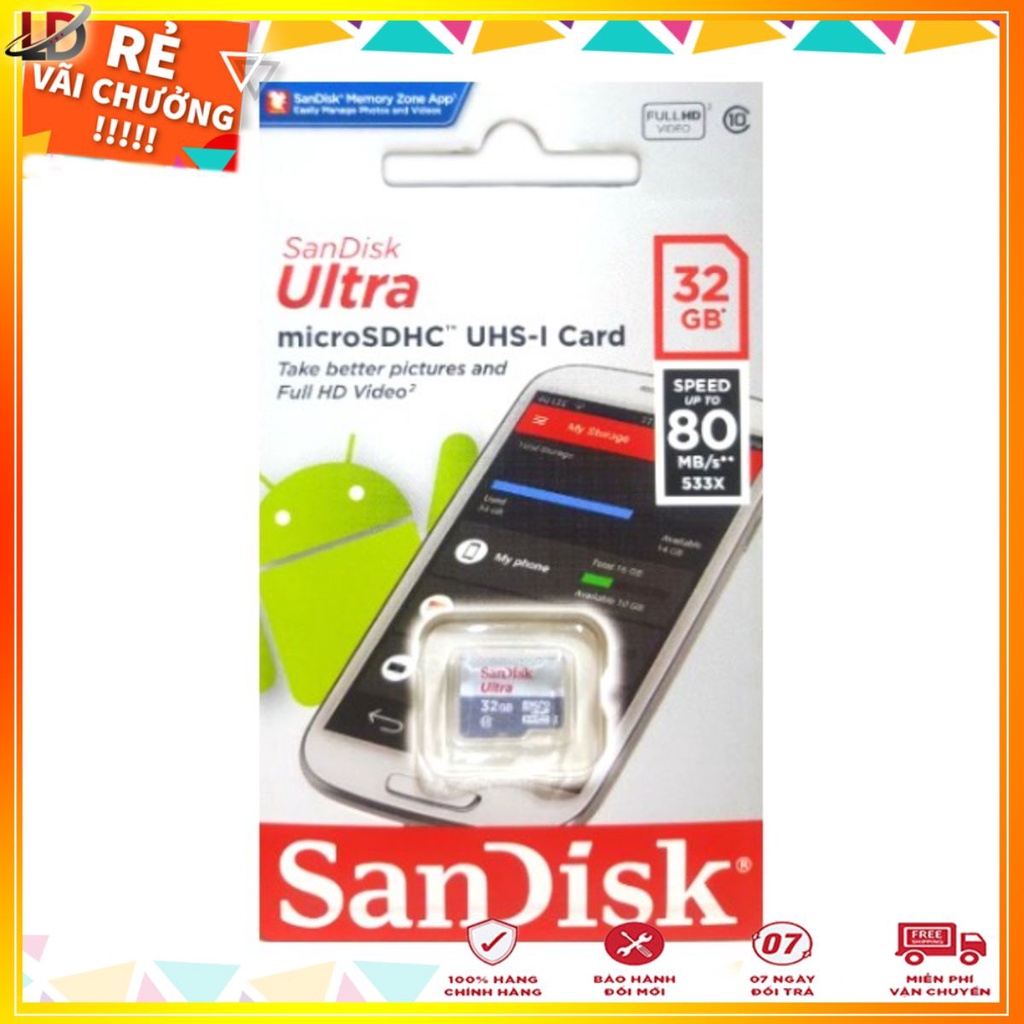 Thẻ nhớ Micro SD 32Gb Sandisk Ultra Class 10 up to 100Mb/s - Phukienleduy