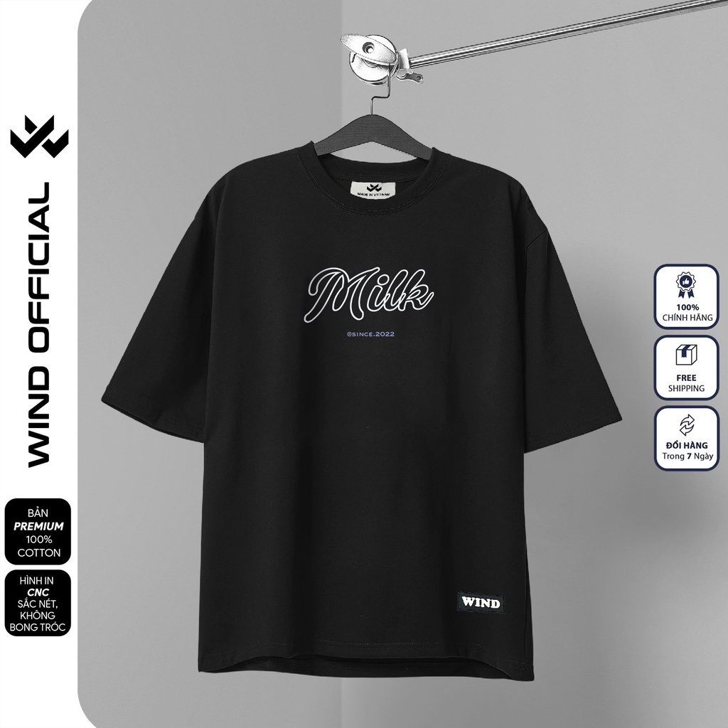 Áo thun tay lỡ unisex WIND phông form rộng 65% cotton MILK nam nữ oversize ulzzang
