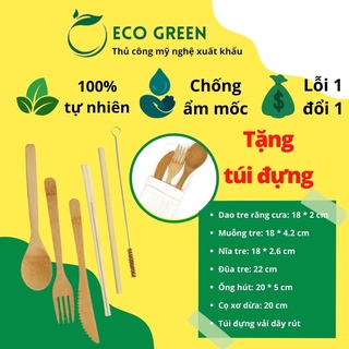 [Hàng Xuất Khẩu] Bộ dao, muỗng, nĩa, ống hút, cọ dừa có túi đựng du lịch, cho sinh viên, dân văn phòng | Eco Green