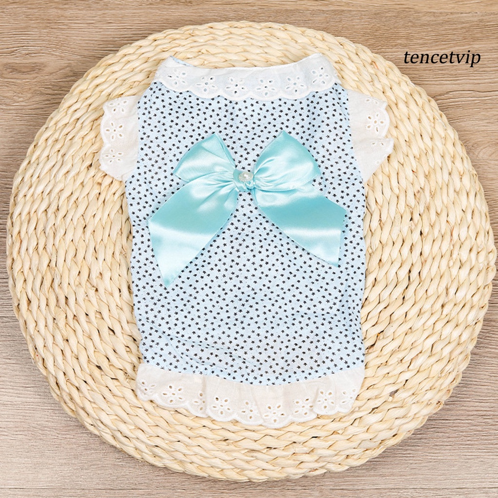 Đầm Cotton Phối Bèo Đính Nơ Thời Trang Mùa Hè Cho Thú Cưng
