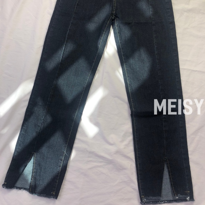 Quần jean ống đứng màu xanh than xẻ ống co giãn phong cách Hàn Quốc(Meisy)