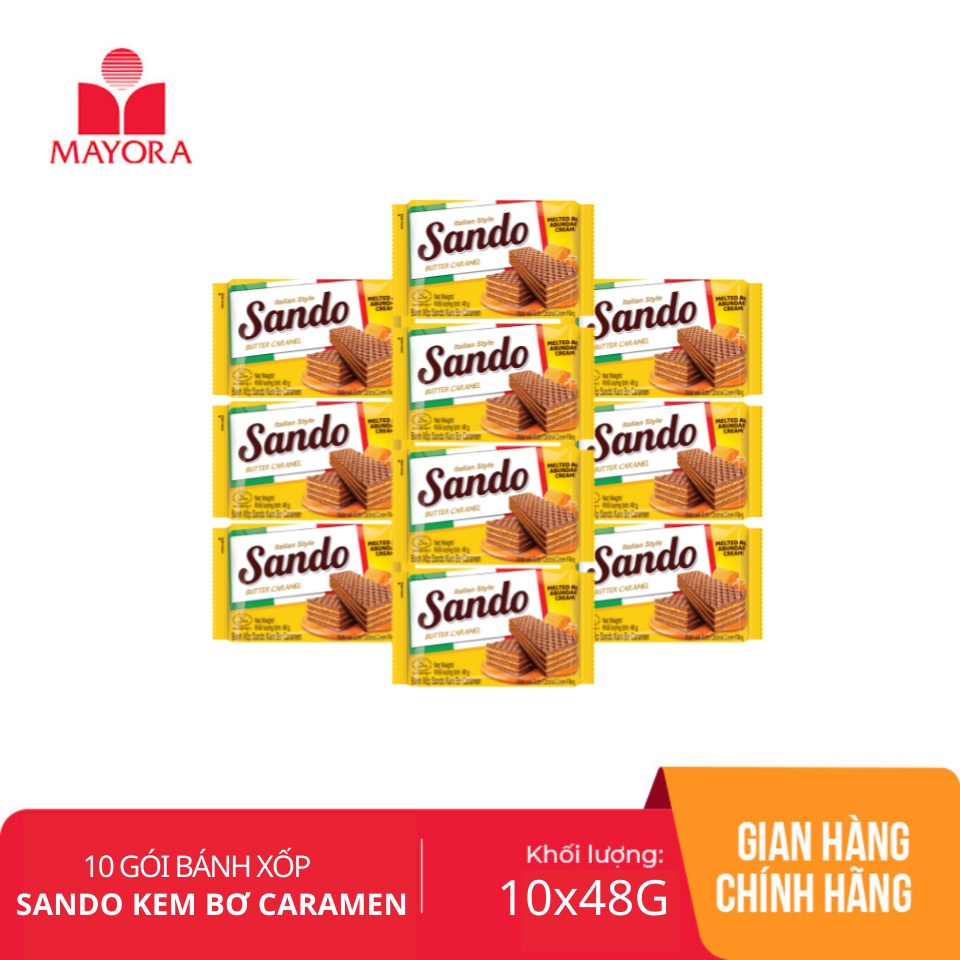 Combo 10 Gói Bánh Xốp Sando Kem Bơ Caramen 48G