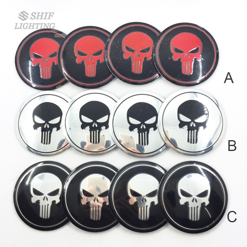 Bộ 4 miếng dán nắp giữa lốp xe hơi họa tiết đầu lâu 56mm