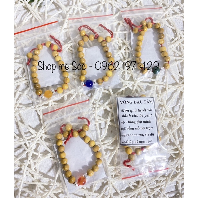 Vòng dâu tằm mix hạt bạc 925 và hạt phong thủy, kèm túi zip, có giấy dán kèm cho bé