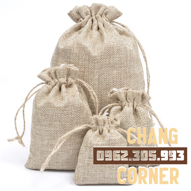 Túi vải bố dây gai rút đựng đồ trang sức cổ điển, hạt cà phê, trà đóng gói túi nhiều size