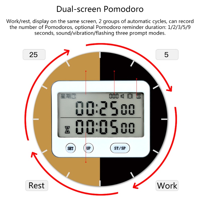 Đồng Hồ Hẹn Giờ Nấu Ăn Màn Hình Lớn Màu Trắng / Đen