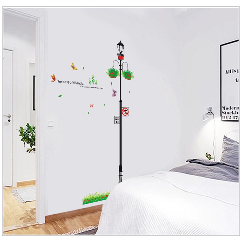 Decal dán tường Combo xe đạp và cột đèn xanh AmyShop (200 x 200 cm)