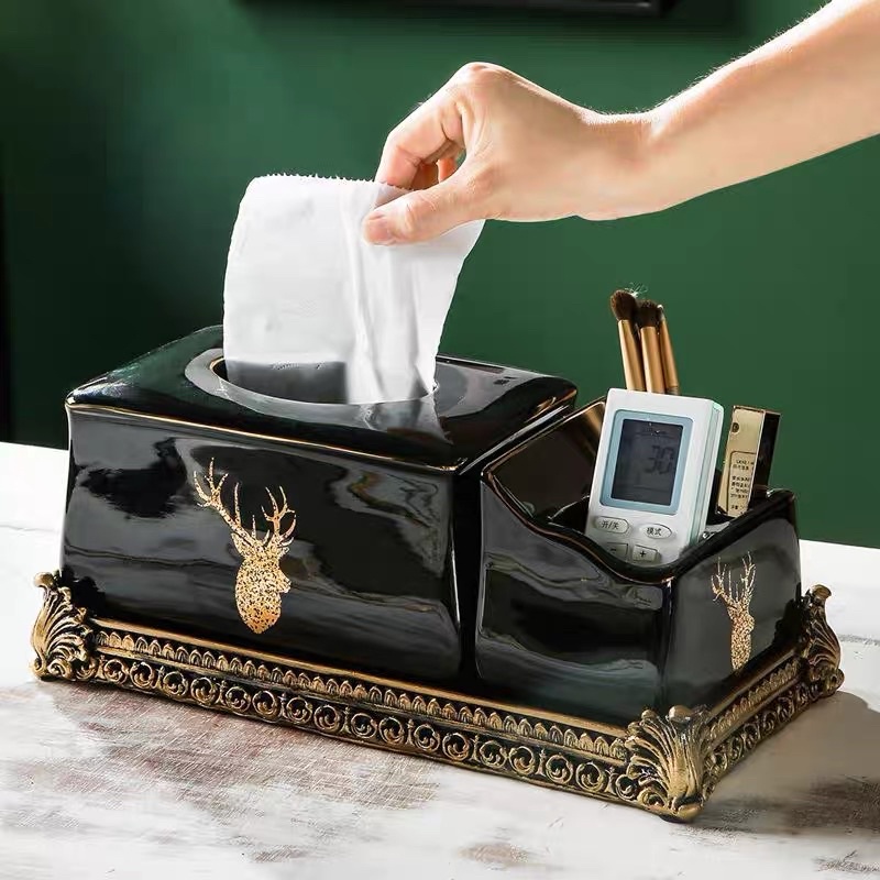 Hộp Đựng Giấy Gốm Sứ Hoạ Tiết Hươu Cao Cấp