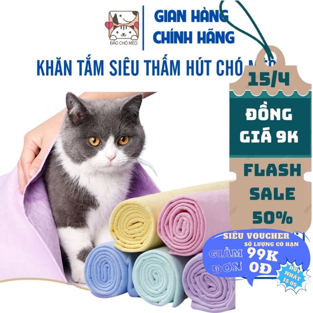 Khăn tắm Chó Mèo siêu thấm hút hai size lớn, nhỏ - Đảo Chó Mèo