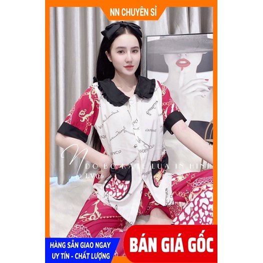 Đồ bộ nữ mặc nhà chất Kate lụa mềm mịn mát in họa tiết hoạt hình dễ thương A50 LV06