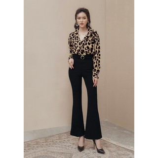 Jumpsuit nữ dài ống loe áo sơ mi beo dây kéo lưng xinh xắn j967