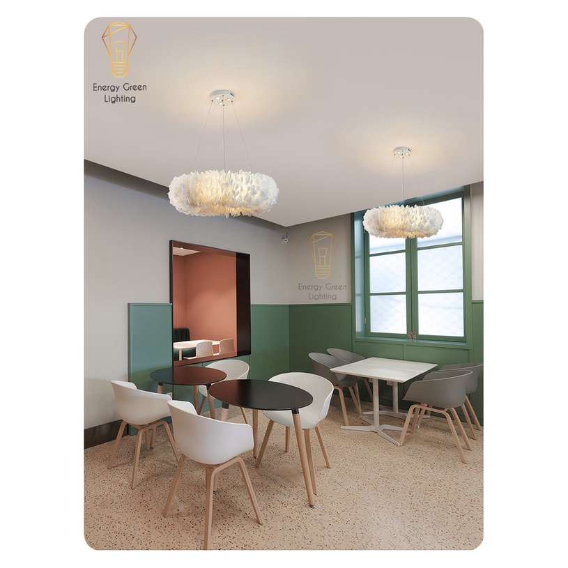 Đèn Chùm Lông Vũ Vòng Tròn Energy Green Lighting 70cm Phong Cách Bắc Âu Decor - 3 Chế Độ Ánh Sáng - Bảo hành 12 tháng