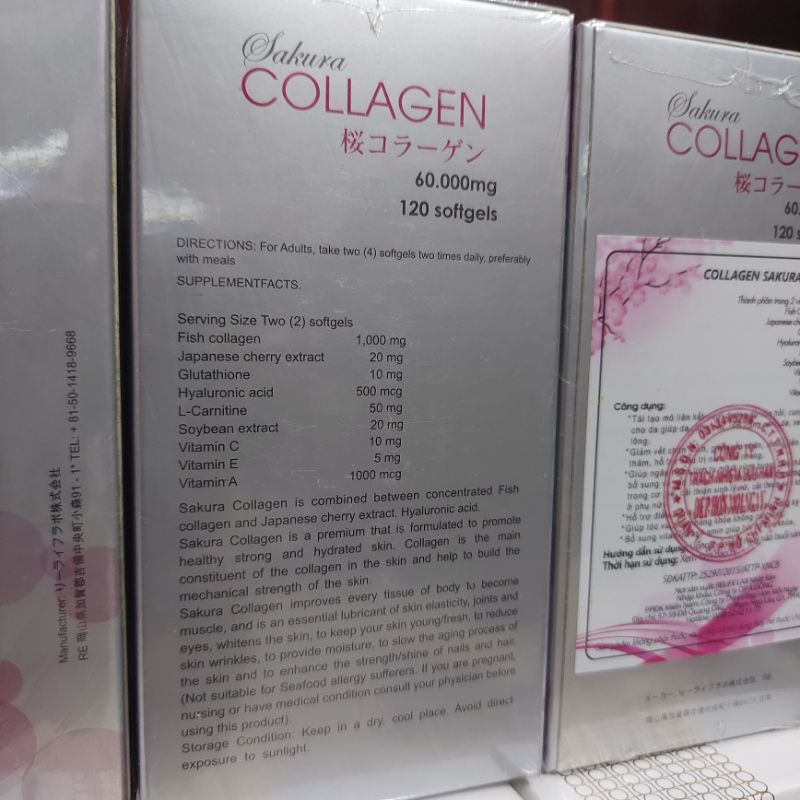 Viên Uống Collagen Sakura Của Nhật 60.000mg - Viên Uống Làm Đẹp Da, Chống Lão Hoá 120v  date 2023