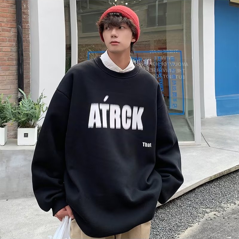 Áo Sweater Lông Cừu Cổ Tròn Dáng Rộng In Chữ Thời Trang Thu Đông Hàn Quốc Cho Nam Và Nữ