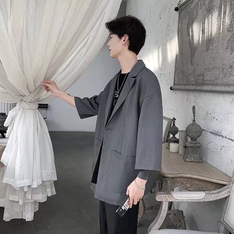 Áo Khoác Ngắn Tay Màu Trơn Phong Cách Hồng Kông Đơn Giản Dễ Phối Đồ Thời Trang Mùa Hè Cho Nam Size M-2XL