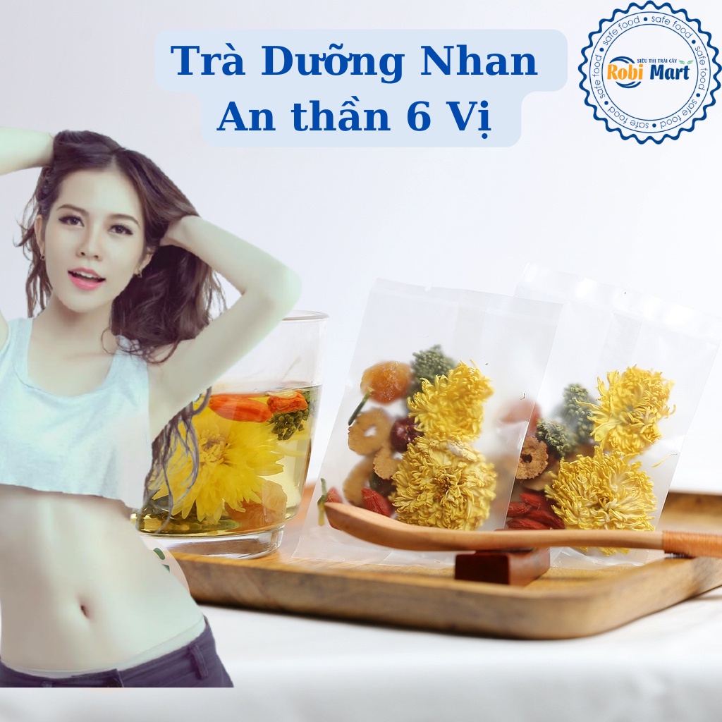 [ 1 gói dùng thử ] Trà An Thần, Ngủ Ngon 6 vị ROBIMART(Hoa Cúc, Kỷ Tử, Táo Đỏ Thái Lát, Tim Sen, Nụ Tam Thất, Nhãn Nhục)