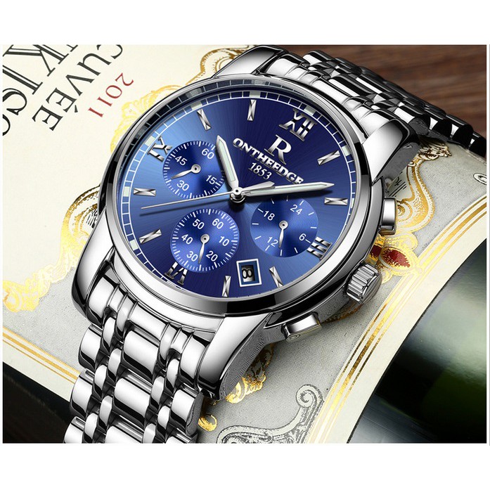 Đồng hồ nam dây thép đặc 6 kim cao cấp Ontheedge (fullbox, Blue)