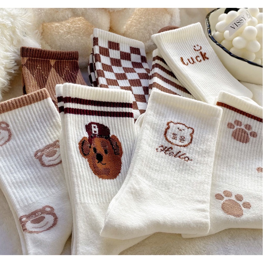 Tất cổ cao vớ tất gấu vintage cổ cao phong cách Hàn Quốc cực xinh OUYOU