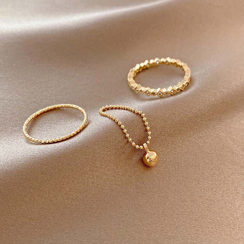 Set 3 Nhẫn Đeo Ngón Tay Đính Đá Zircon Nhiều Màu Phong Cách Hàn Quốc Cổ Điển Thời Trang Cho Nữ