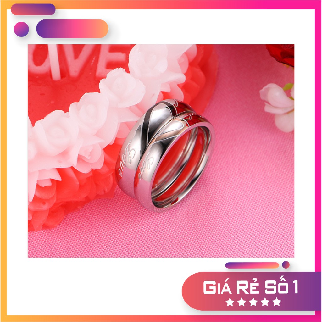 Nhẫn Cặp/Nhẫn Đôi Nam Nữ REAL LOVE, Chất Liệu Inox Không Gỉ Hai Màu Đen Cho Nam Và Vàng Hồng Cho Nữ