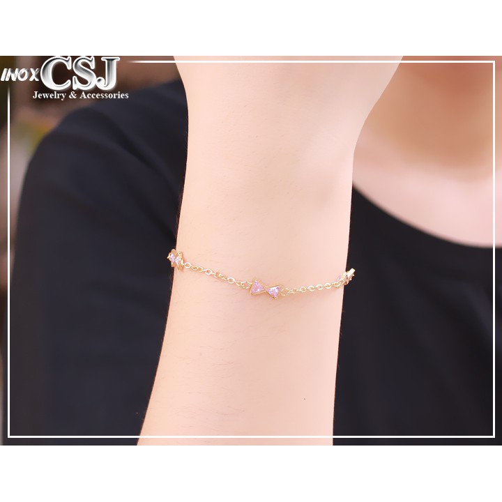 Lắc tay hình nơ gắn đá hồng cực xinh