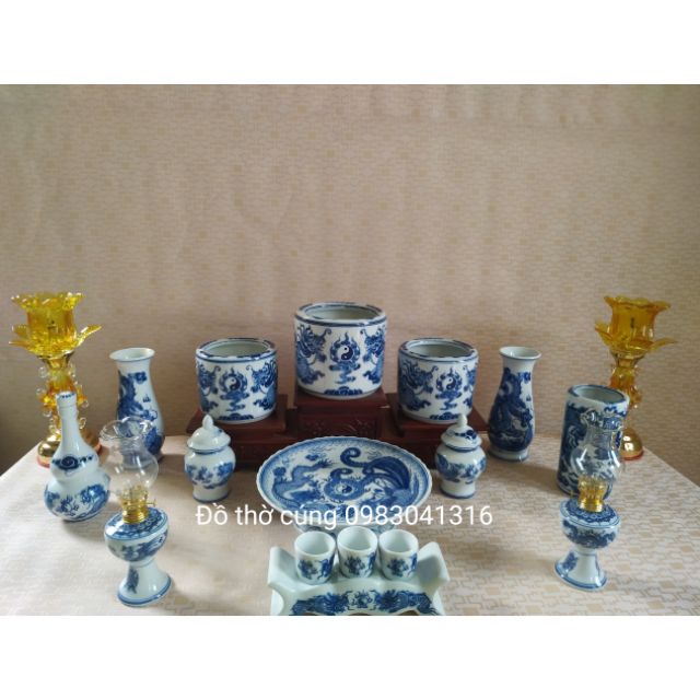 Bộ đồ thờ men lam cổ trắng cao cấp