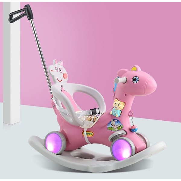 NGỰA BẬP BÊNH CHO BÉ - NGỰA BẬP BÊNH CÓ TAY ĐẨY KÈM NHẠC - CÓ BÁNH XE DI CHUYỂN