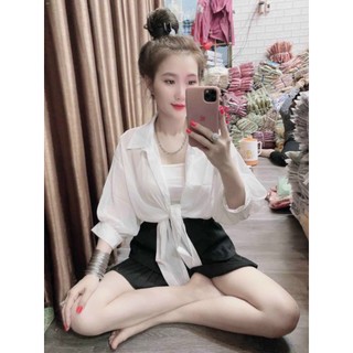 Áo sơ mi voan cột eo tay dài boong store ab5