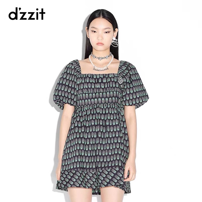 Đầm hoạ tiết xanh Dzzit