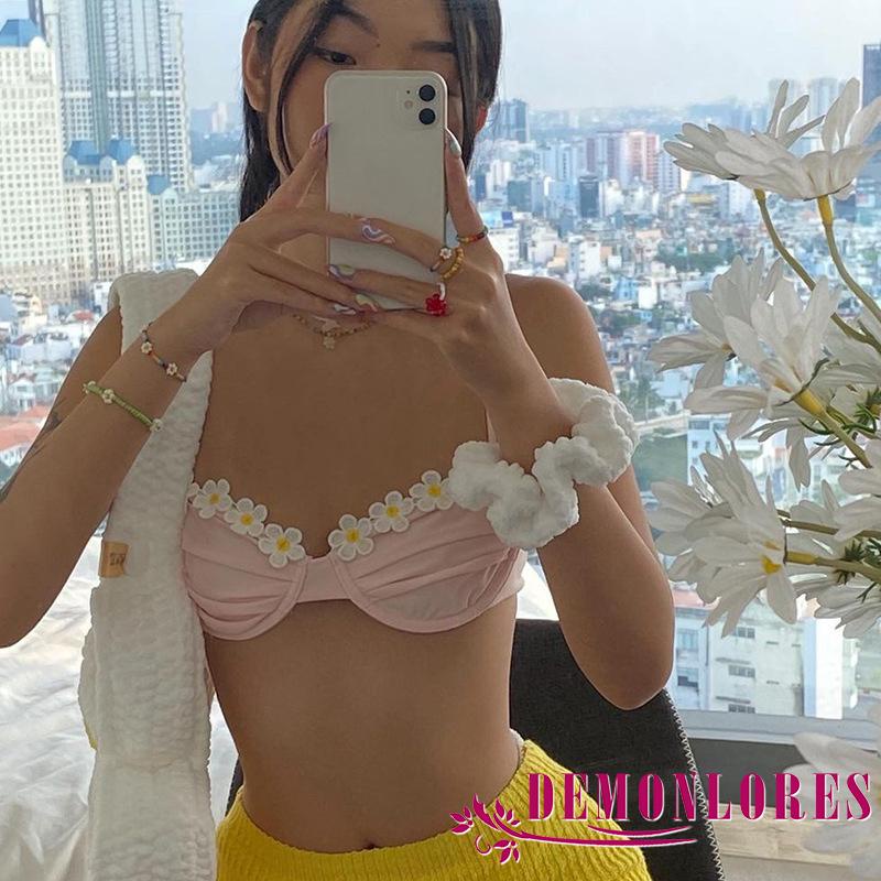 Demq-bộ Đồ Bơi Bikini In Hoa Màu Hồng Họa Tiết Hoa Quyến Rũ Dành Cho Nữ