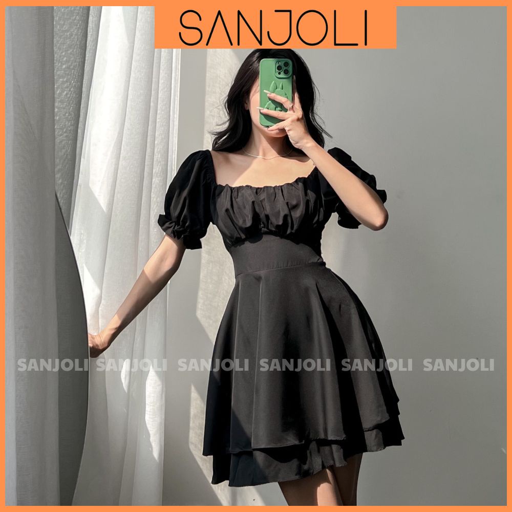 Đầm Dự Tiệc Cưới SANJOLI Váy Babydoll Công Chúa Trễ Vai Nữ Thiết Kế Xếp Ly Thắt Nơ Dự Tiệc Sang Chảnh Ulzzang VD096