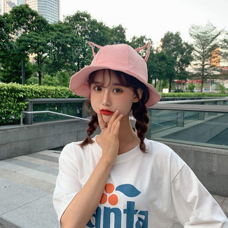 Nón Tai Bèo Vành Rộng Chất Liệu Cotton Màu Trơn Dễ Thương Cho Nữ