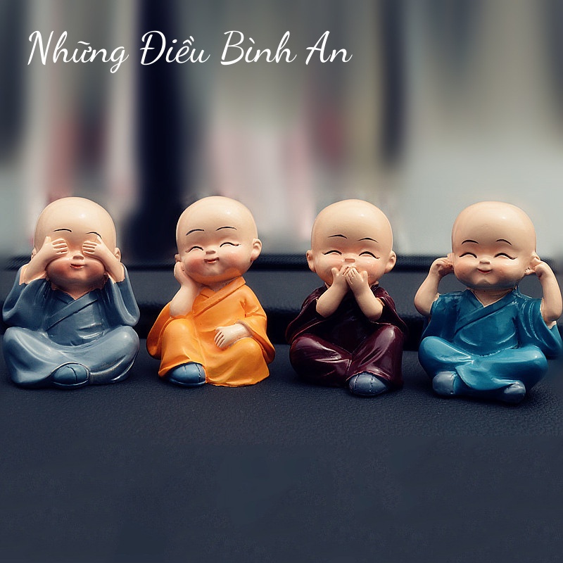 Tượng chú tiểu tứ không mini dễ thương KÈM ĐẾ KEO mang lại an nhiên trong cuộc sống