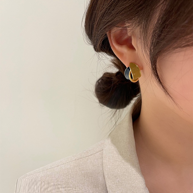 Bông Tai Mạ Bạc 925 Hai Màu Kiểu Hình Học Đơn Giản 2022