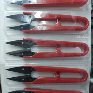 Kéo, kéo cắt chỉ, kéo bấm nhựa đỏ, 1 vỉ 12 cây
