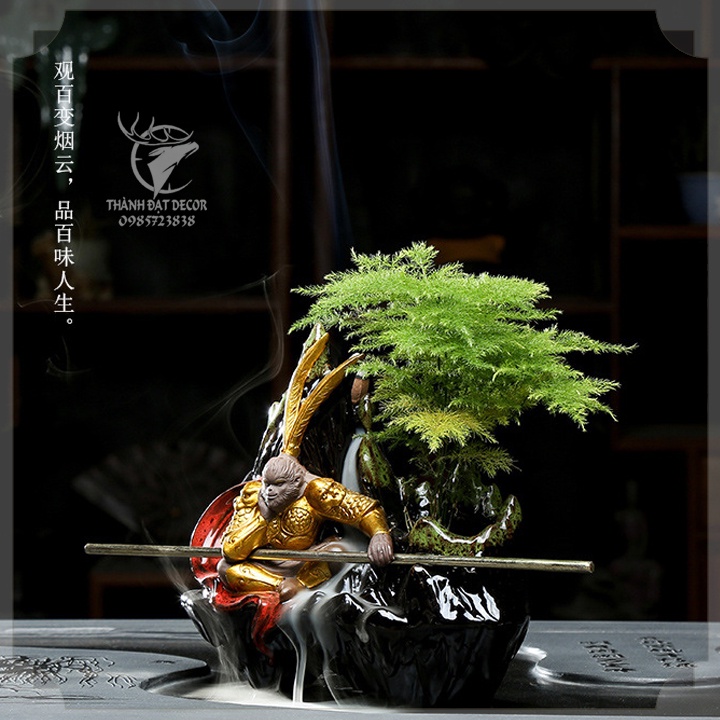 Chậu Cây Tôn Ngộ Không , Mỹ Hầu Vương, Đại Thiên Đại Thánh Gằng Gốm Sứ Tráng Men Có Thể Đốt Trầm Hương