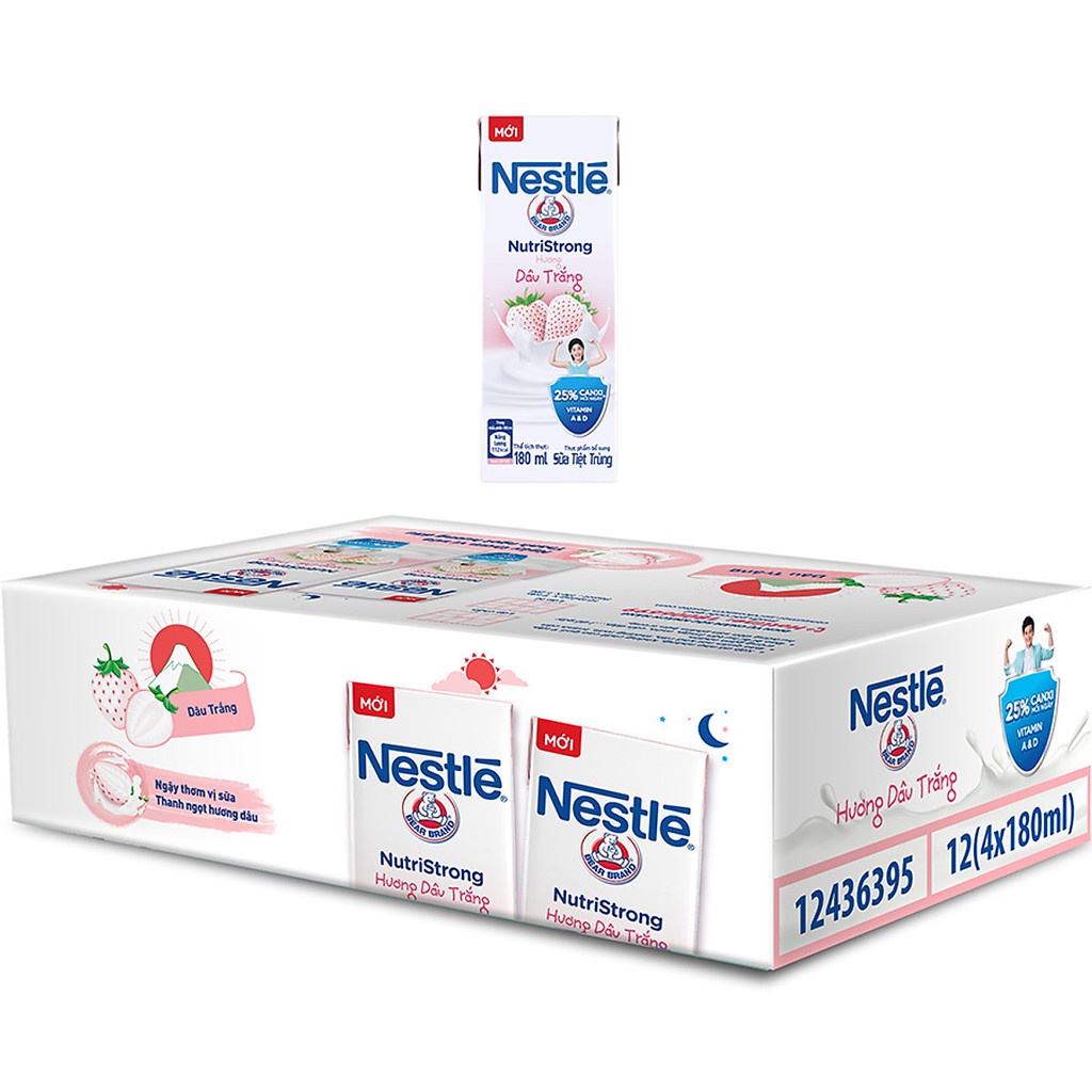 THÙNG SỮA NESTLE 48 HỘP X 180ML CÓ ĐƯỜNG/ DÂU TRẮNG/ SOCOLA THỤY SĨ
