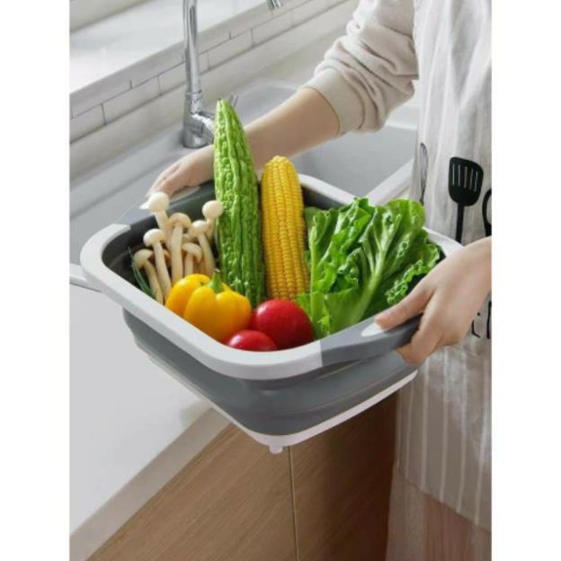 Chậu gấp gọn kiêm thớt, kiêm rổ đa năng 3 trong 1 sẵn hàng