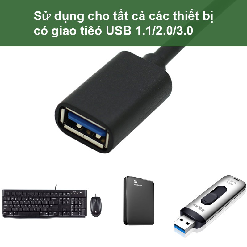 Cáp USB 3.0 AM AF 1 đầu bẻ góc trên - Dây USB 3.0 1 đầu đực 1 đầu cái 1 đầu xoay bẻ góc lên trên 30Cm
