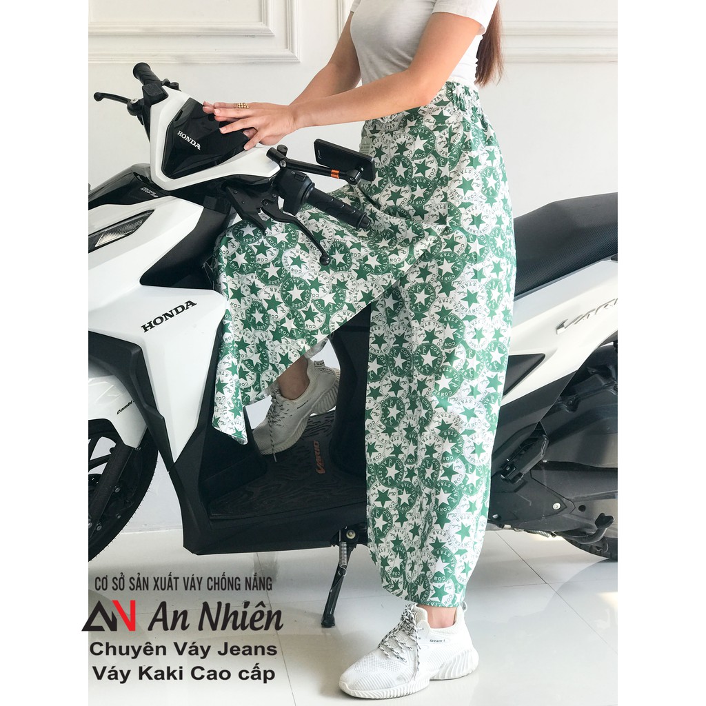 Váy chống nắng freeSize kaki bông xẻ tà có túi - miếng dán kết hợp nút bấm [khách được chọn mẫu]